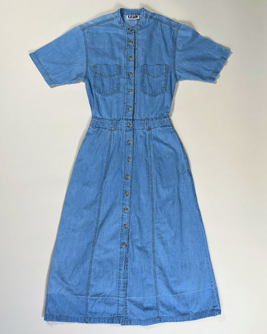Vintage light blue denim midi dress (8)
