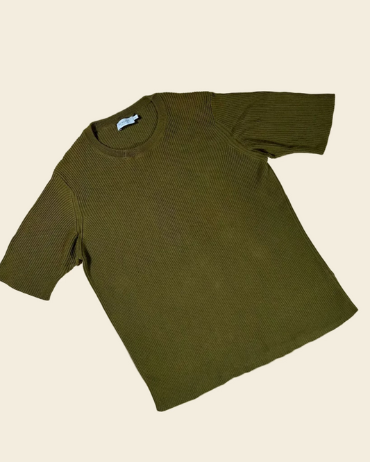 Green ribbed knit t-Shirt on a white background